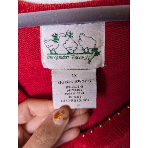 NWT VTG Quacker Factory Red USA Flag Sequin Tunic Sweater Women 1X Patriotic - Picture 8 of 11
